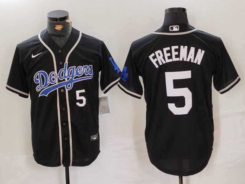 Men%27s Los Angeles Dodgers #5 Freddie Freeman Number Black Cool Base With Patch Stitched Jerseys->los angeles dodgers->MLB Jersey
